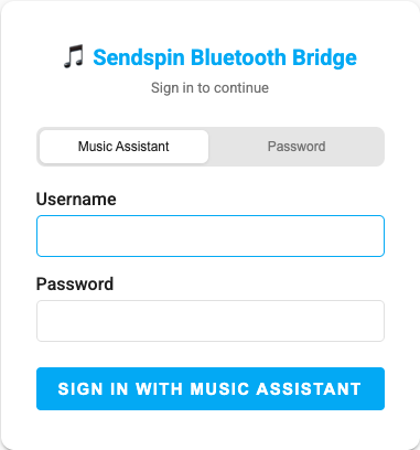 Login page with Home Assistant, Music Assistant, and Password auth tabs