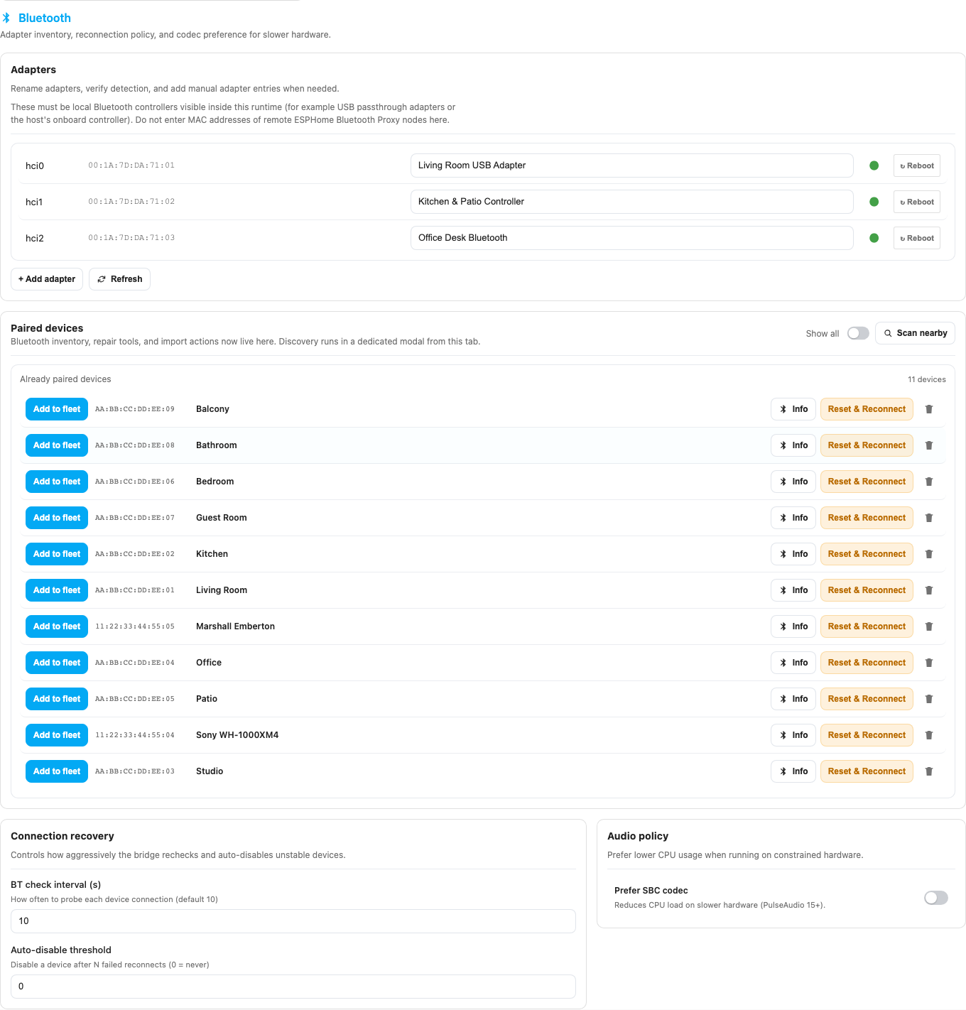 Paired devices card with import and repair actions