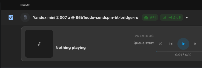 Device row with API tag and a live RSSI chip showing -4 Δ dB